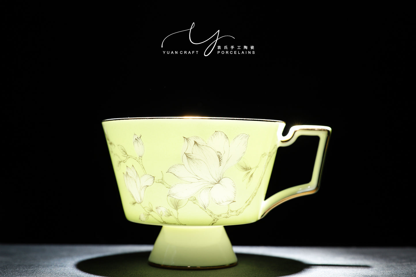 Green and Blue Magnolia Teacups & Saucers for Two