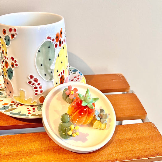 Handmade Cactus Mug Set with Cat Spoon
