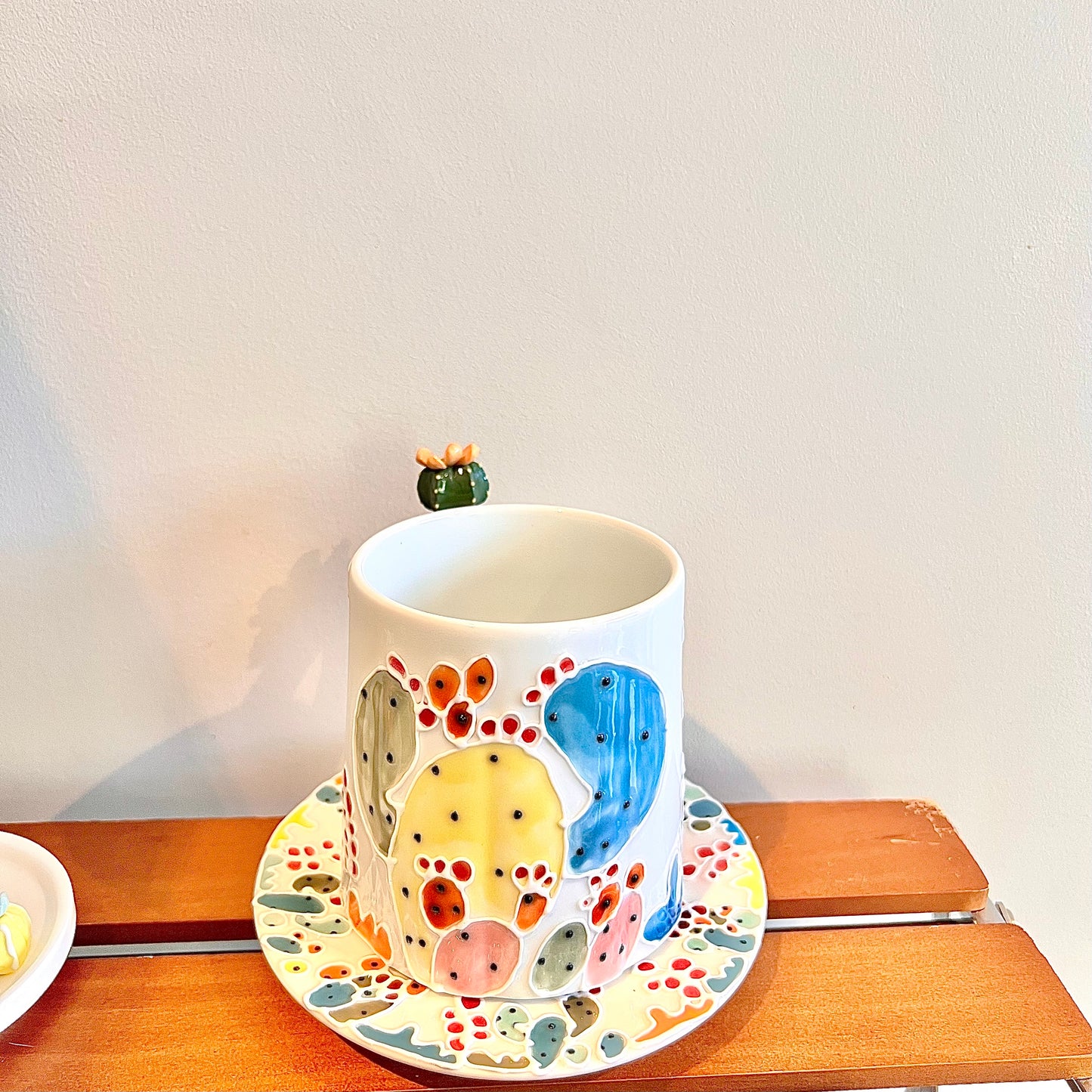 Handmade Cactus Mug Set with Cat Spoon