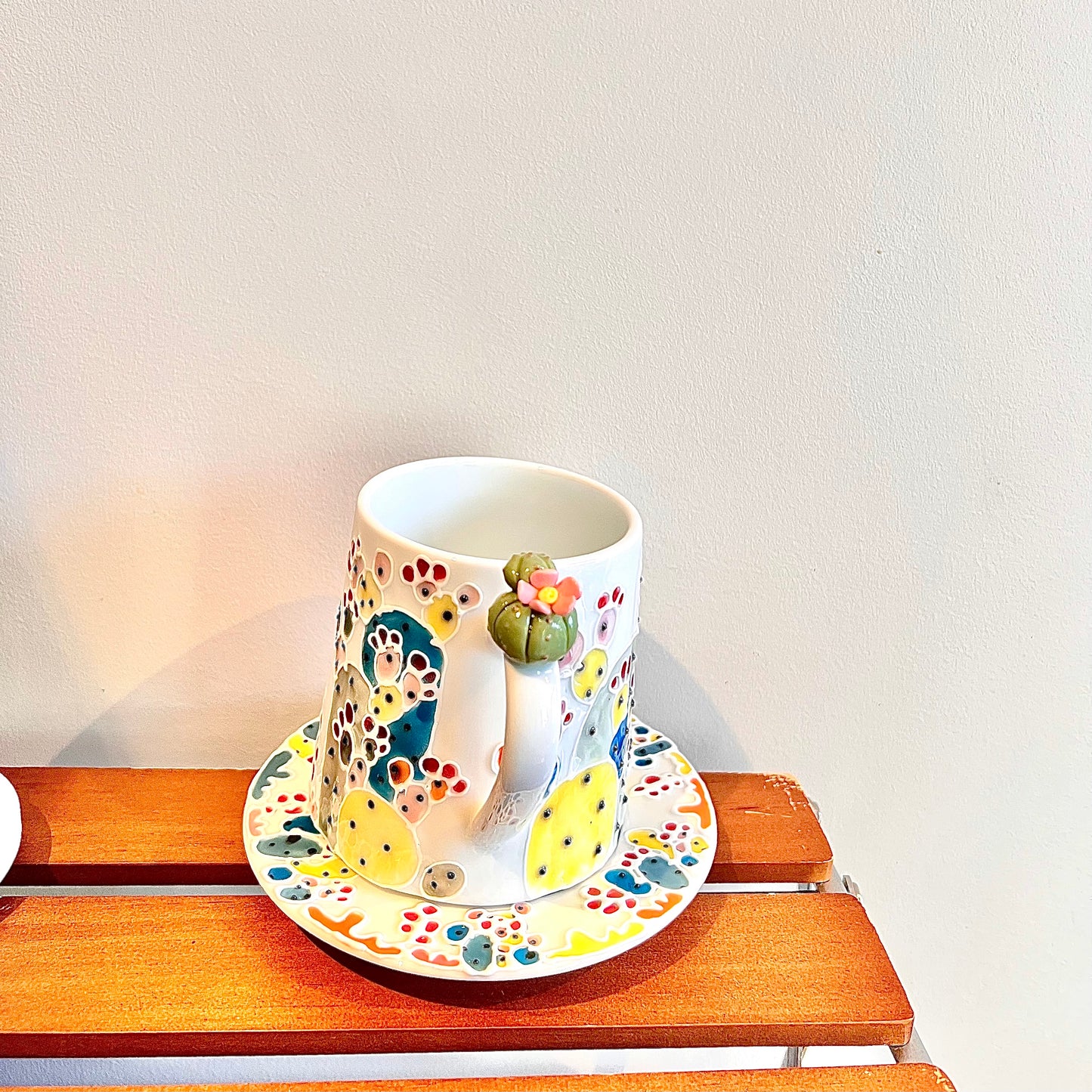 Handmade Cactus Mug Set with Cat Spoon