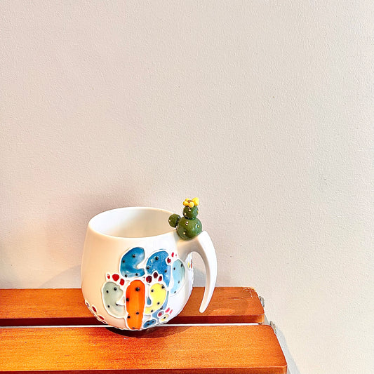 Handmade Cactus Mug with Cat Spoon