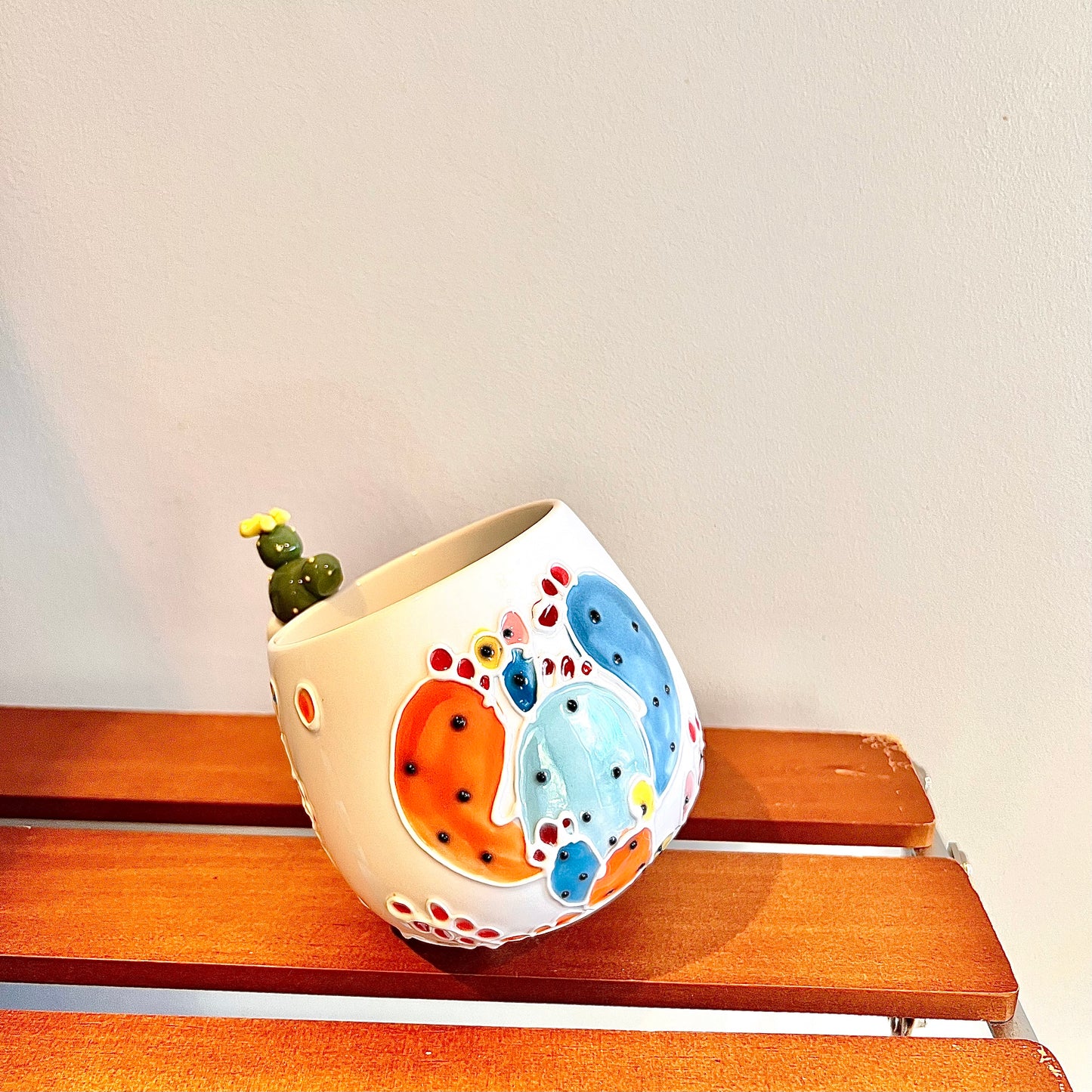 Handmade Cactus Mug with Cat Spoon