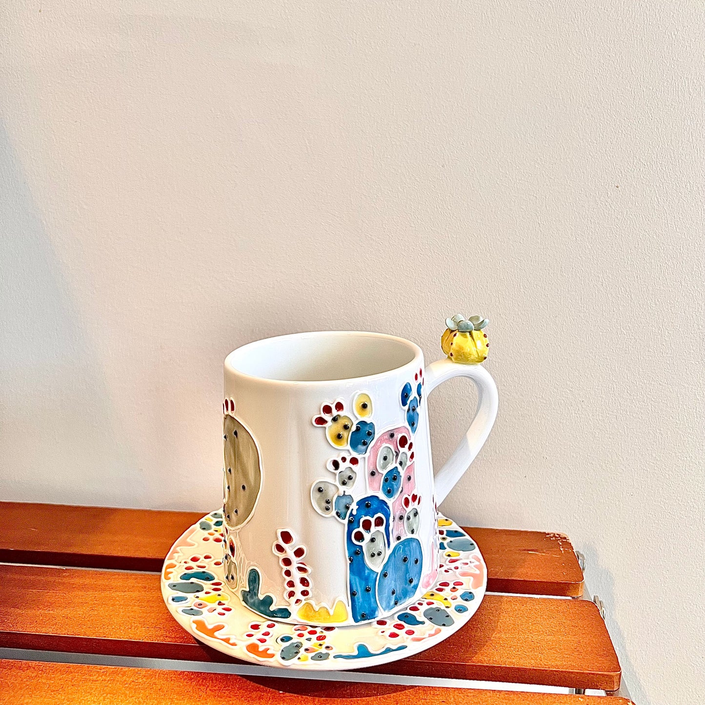 Handmade Cactus Mug Set with Cat Spoon