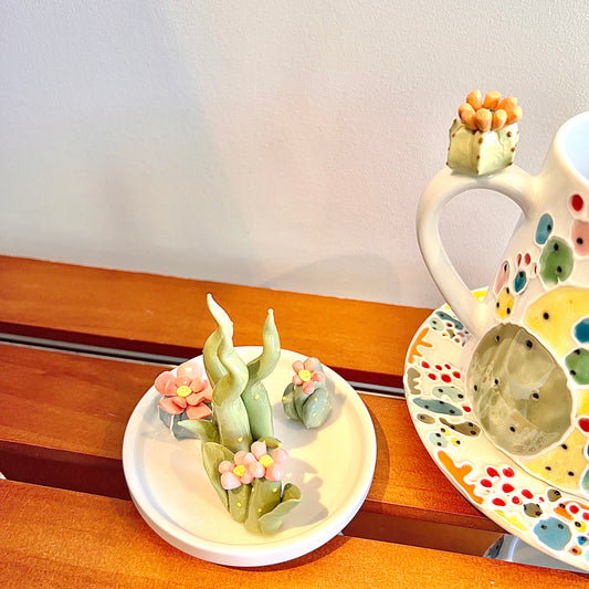 Handmade Cactus Mug Set with Cat Spoon