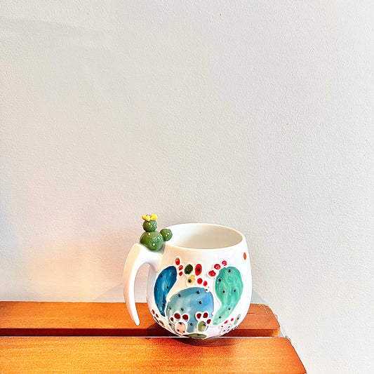Handmade Cactus Mug with Cat Spoon