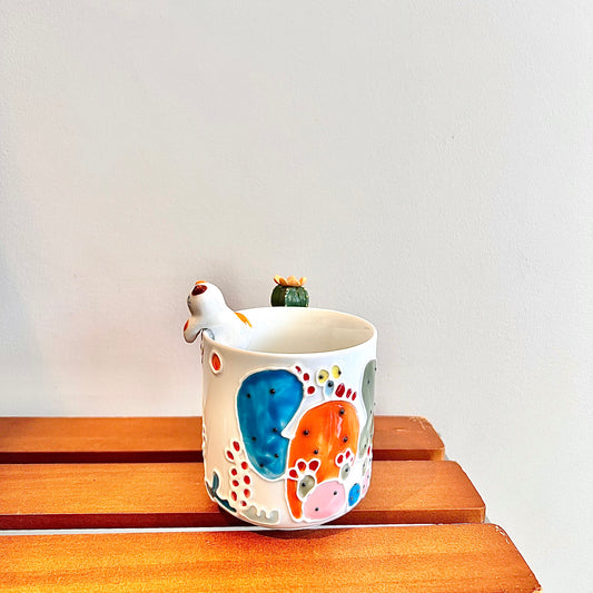 Handmade Cactus Mug with Cat Spoon