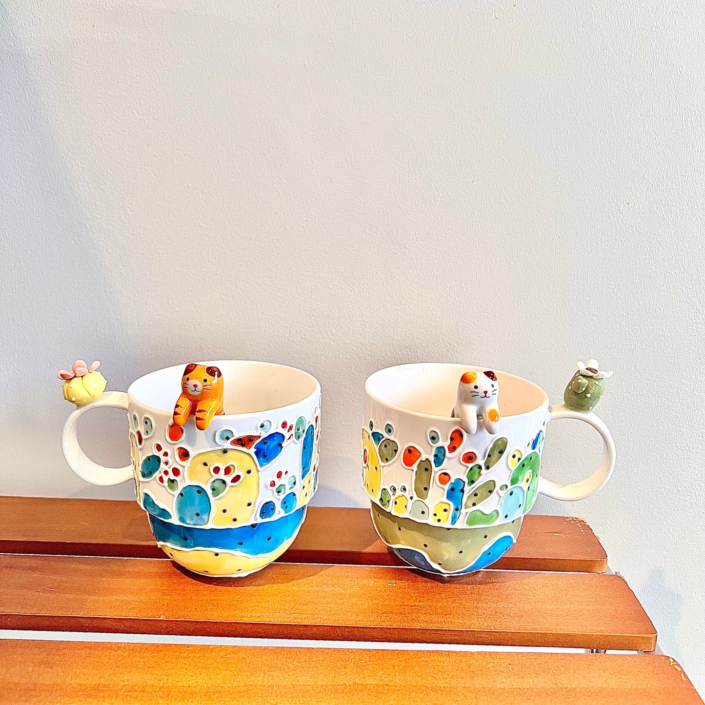 Handmade Cactus Mug with Cat Spoon