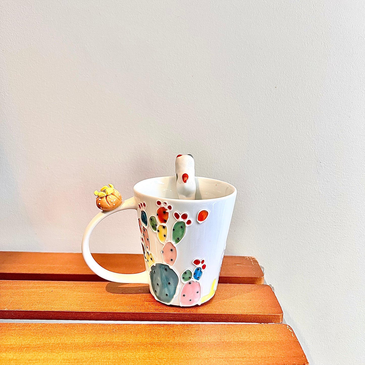 Handmade Cactus Mug with Cat Spoon