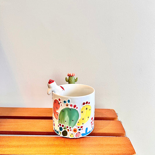Handmade Cactus Mug with Cat Spoon