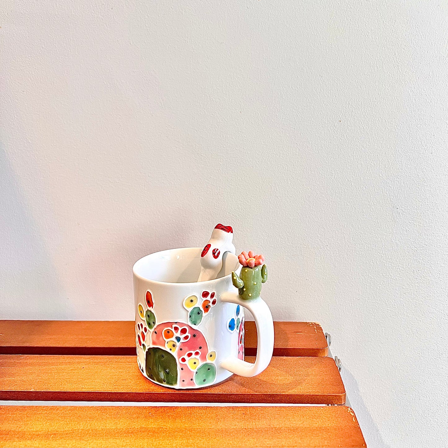 Handmade Cactus Mug with Cat Spoon