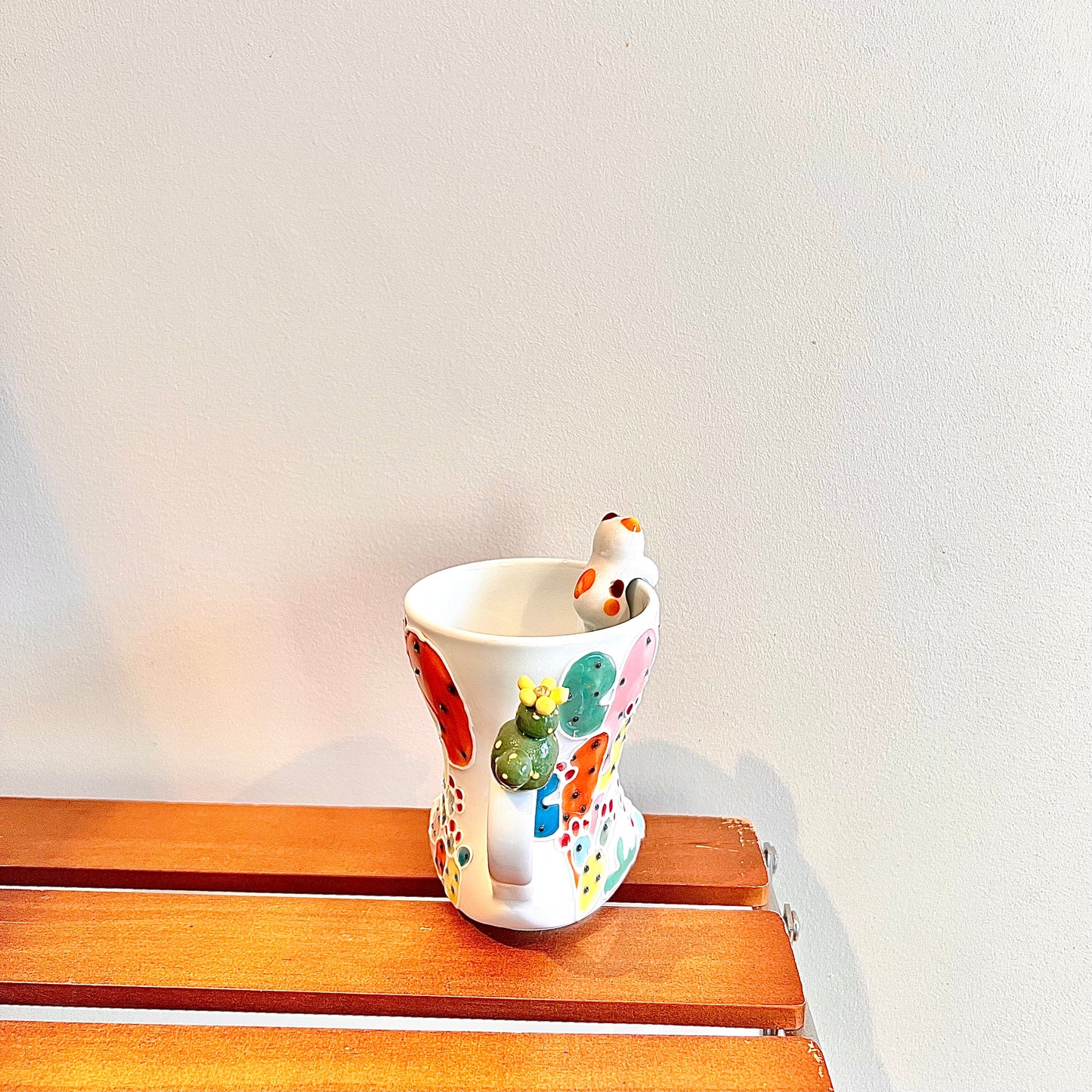 Handmade Cactus Mug with Cat Spoon