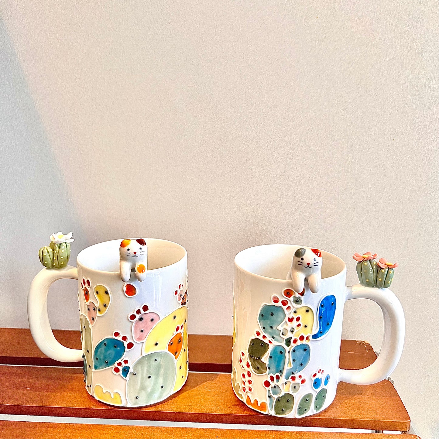 Handmade Cactus Mug with Cat Spoon
