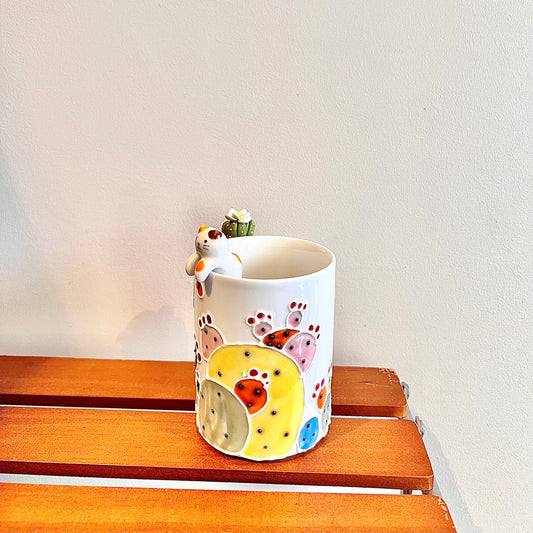 Handmade Cactus Mug with Cat Spoon