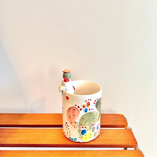 Handmade Cactus Mug with Cat Spoon
