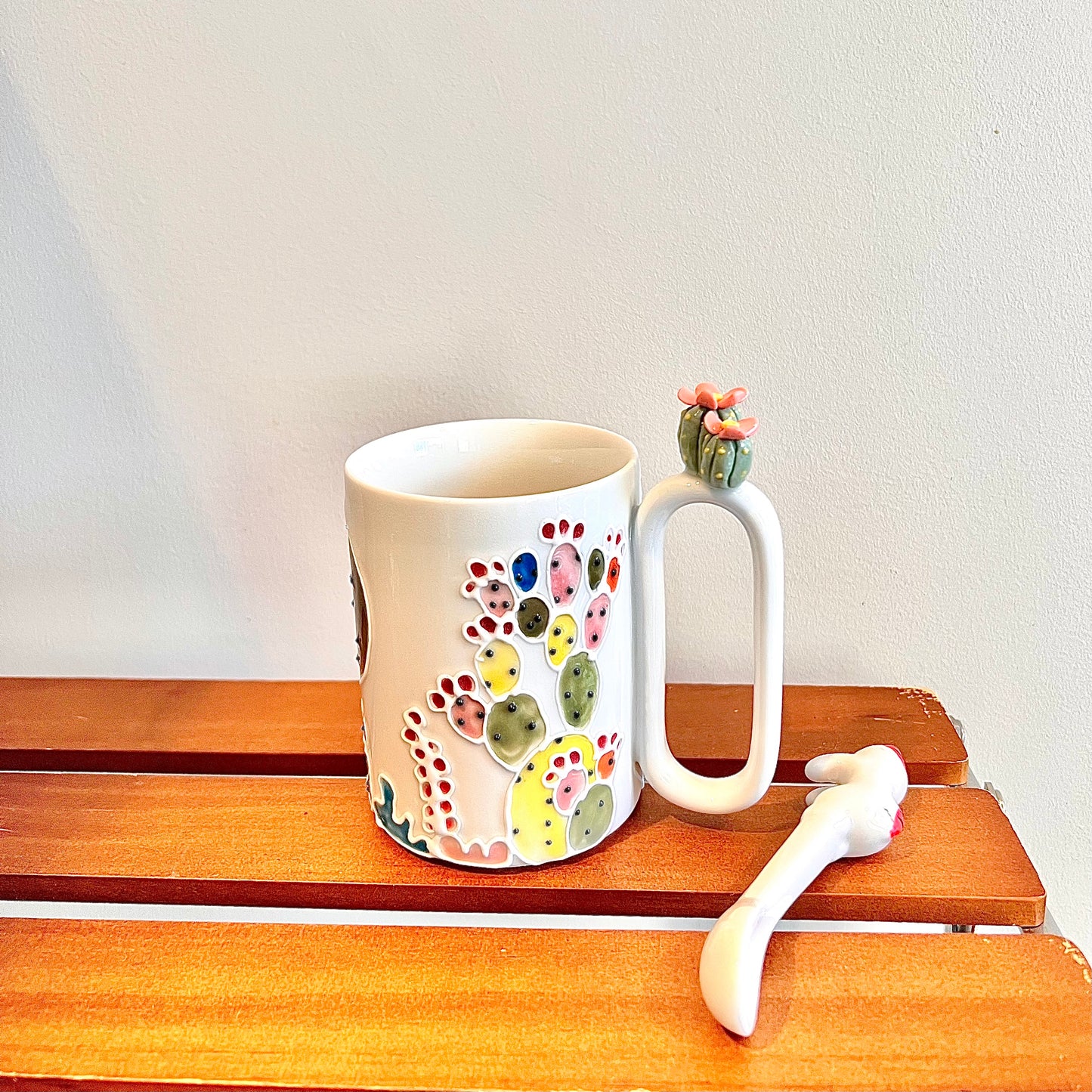 Handmade Cactus Mug with Cat Spoon
