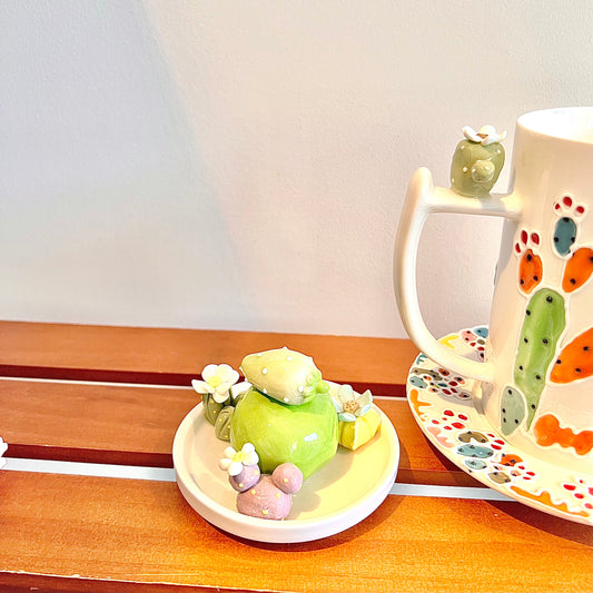 Handmade Cactus Mug Set with Cat Spoon