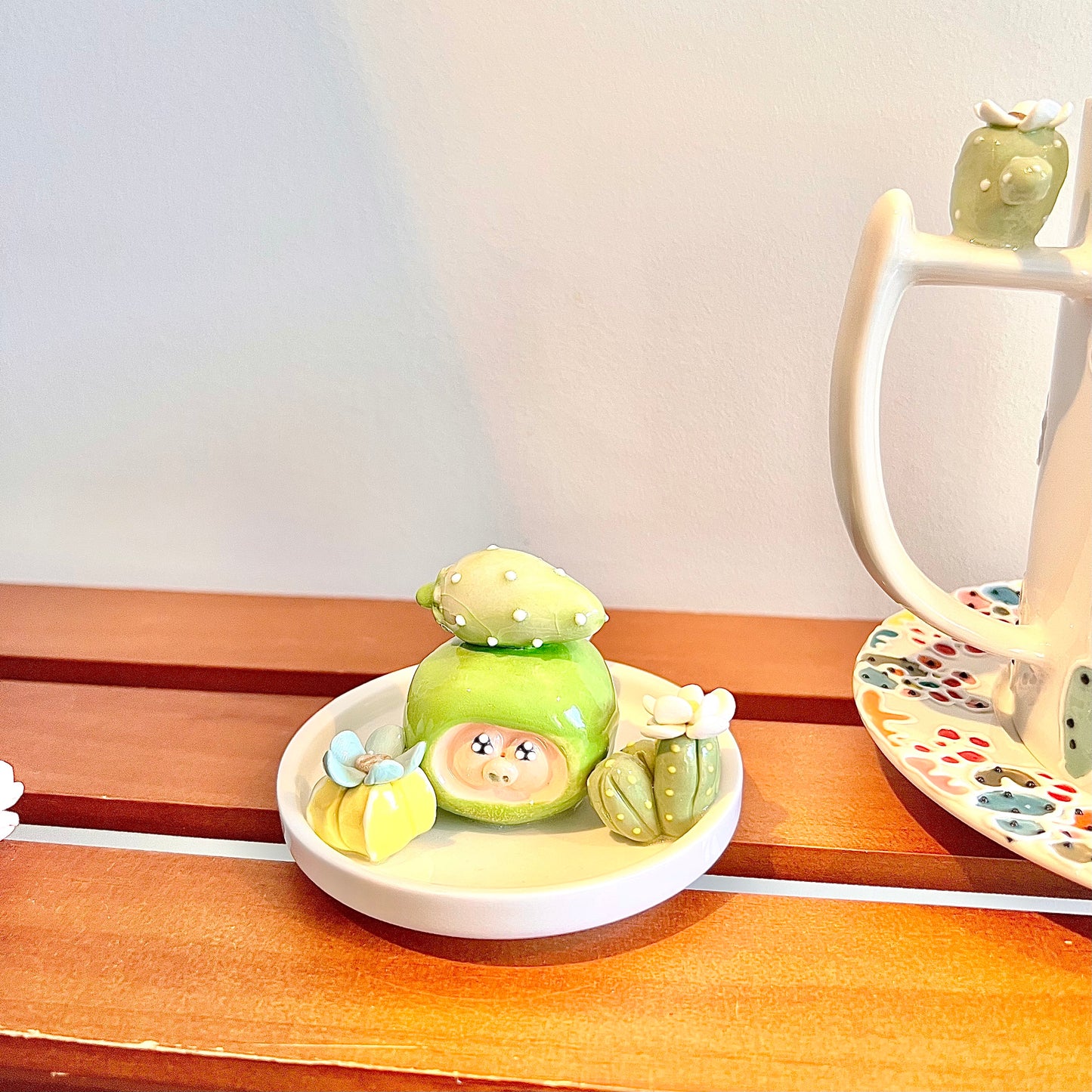 Handmade Cactus Mug Set with Cat Spoon
