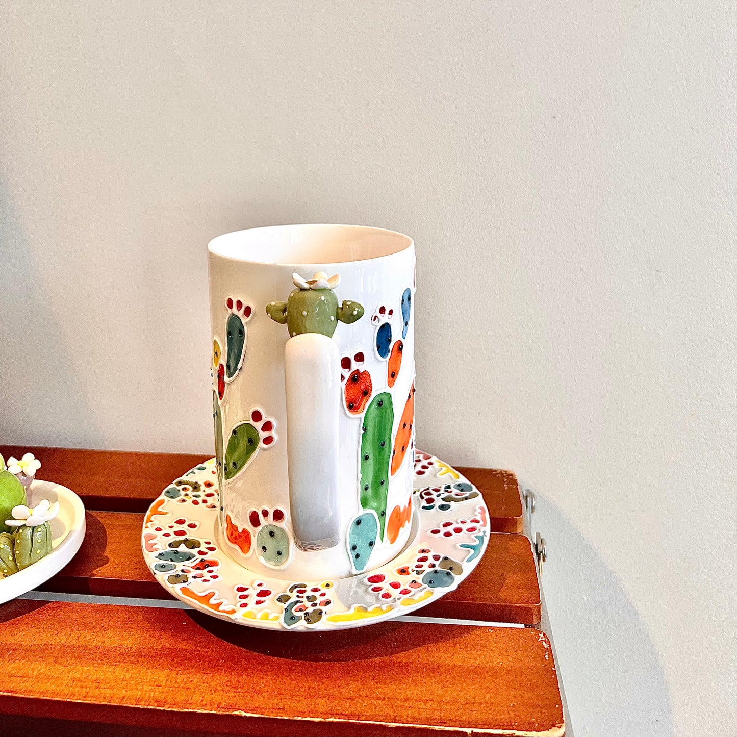 Handmade Cactus Mug Set with Cat Spoon