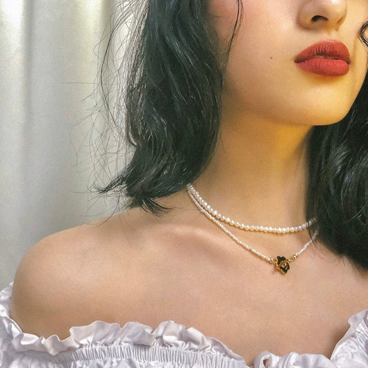 NTW - Natural Pearls With 18K Gold Chocker Necklace - Cloud Light