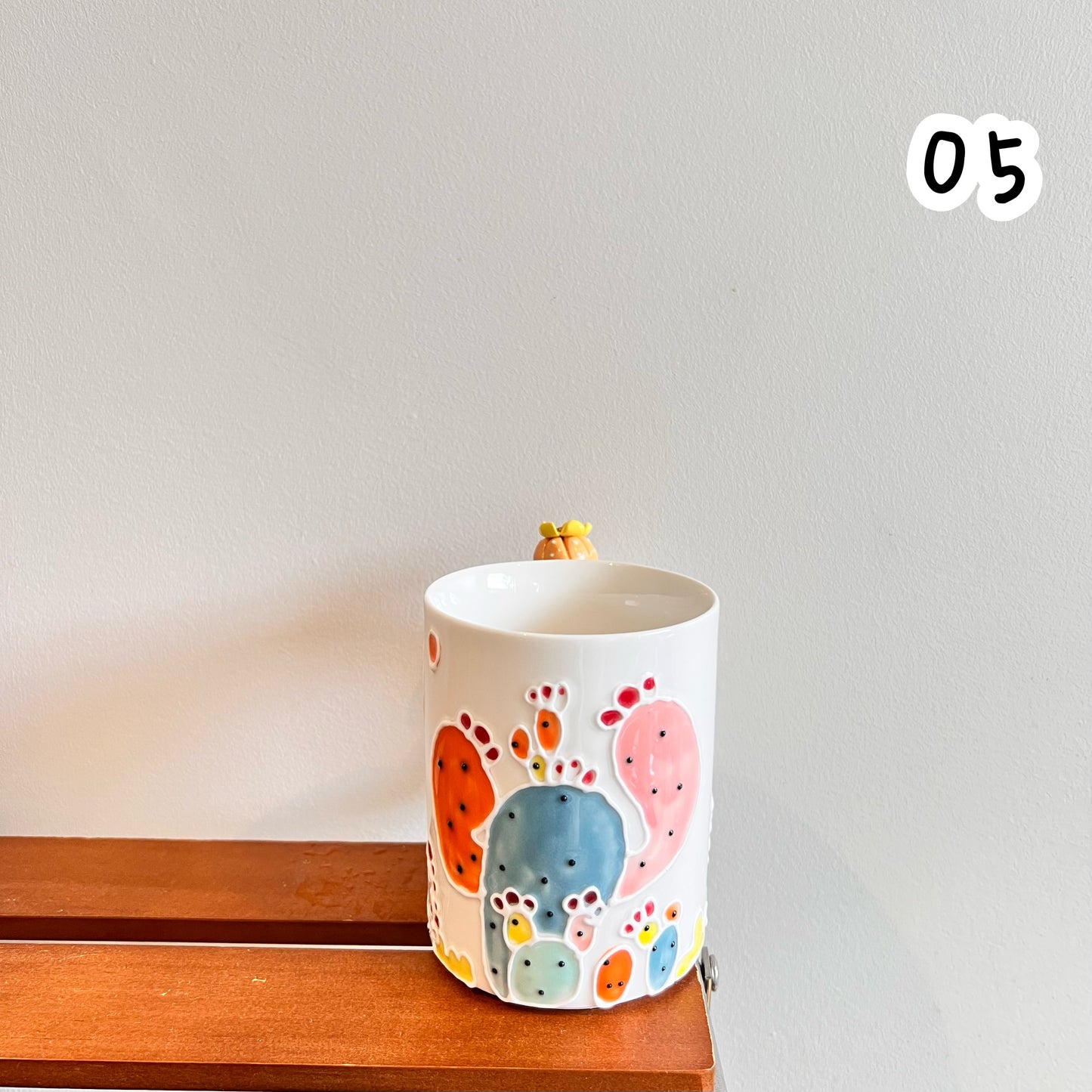 Handmade Cactus Mug with Cat Spoon