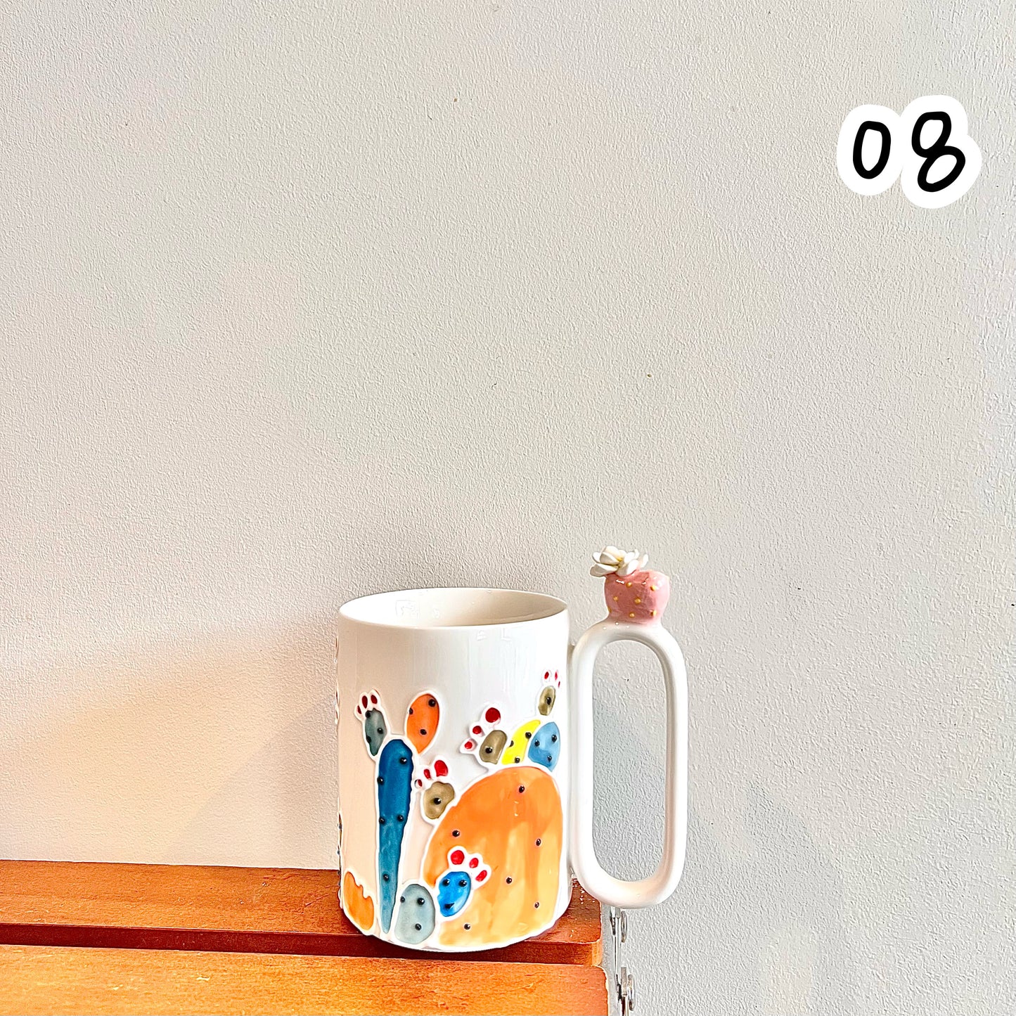 Handmade Cactus Mug with Cat Spoon