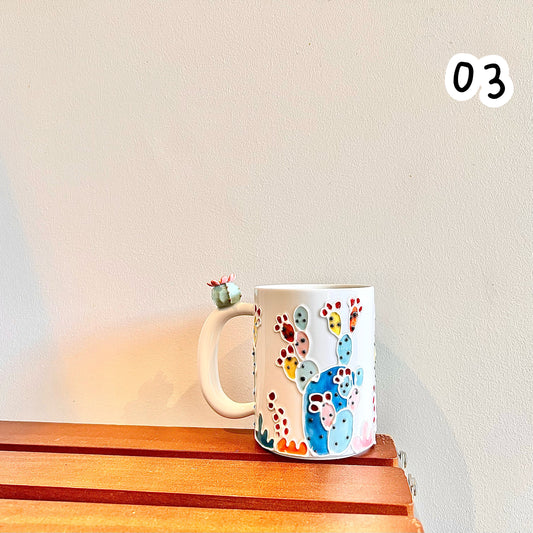 Handmade Cactus Mug with Cat Spoon