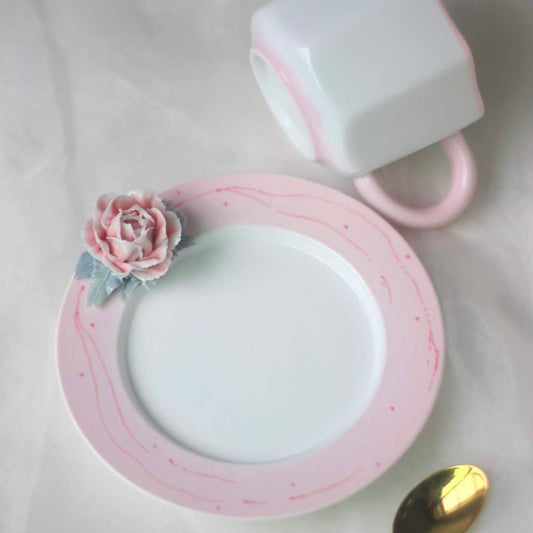 Handmade Flower Teacup and Saucer - Pink