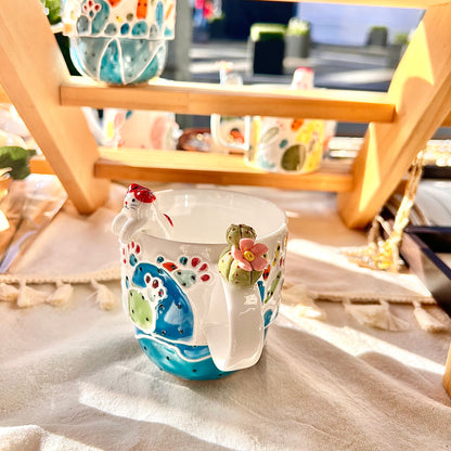 Handmade Cactus Mug with Cat Spoon