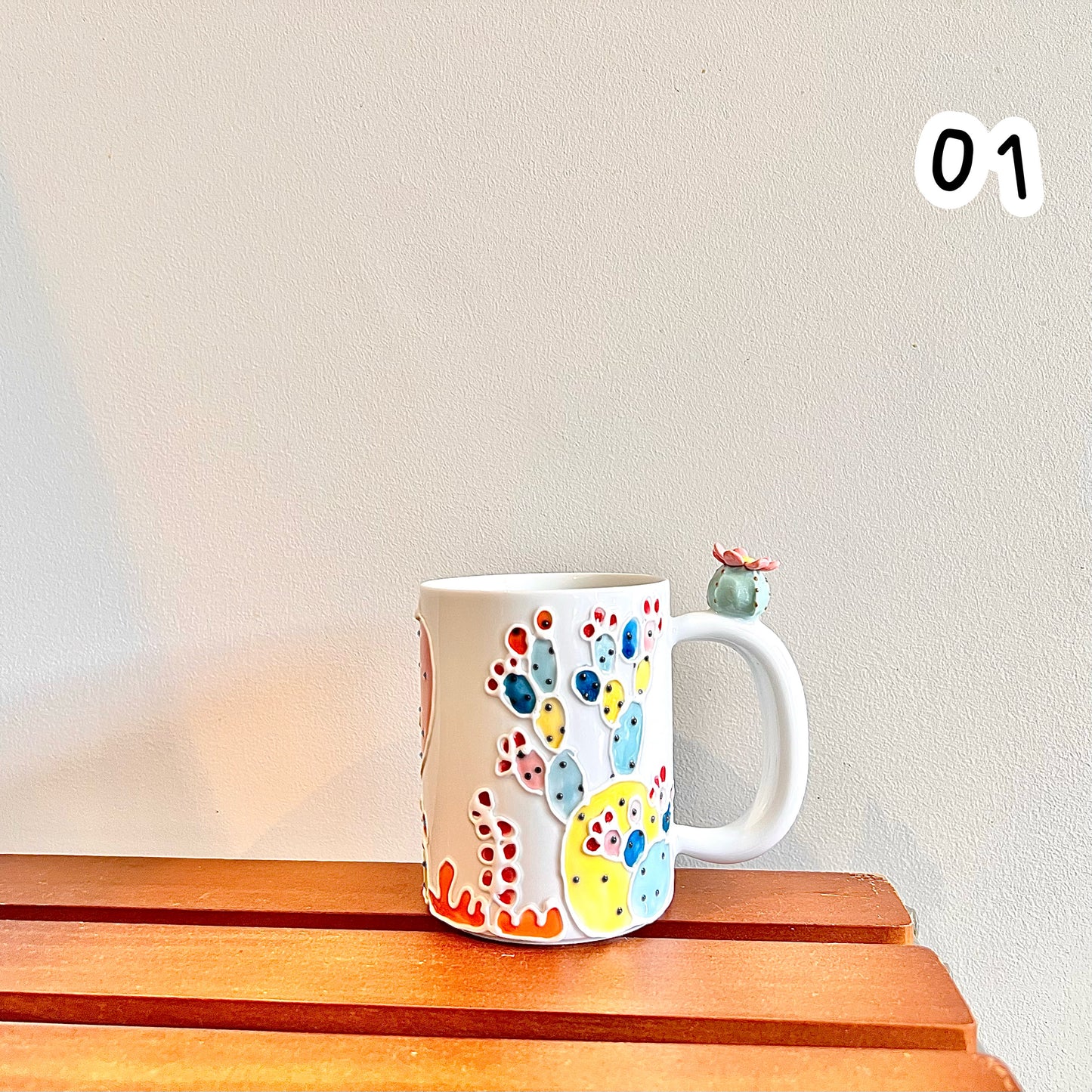 Handmade Cactus Mug with Cat Spoon
