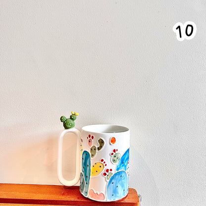 Handmade Cactus Mug with Cat Spoon