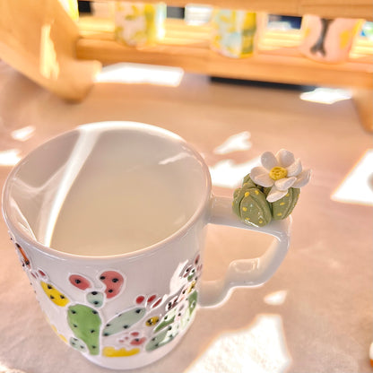 Handmade Cactus Mug with Cat Spoon