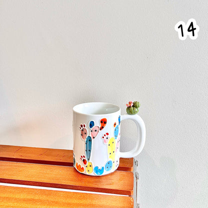 Handmade Cactus Mug with Cat Spoon