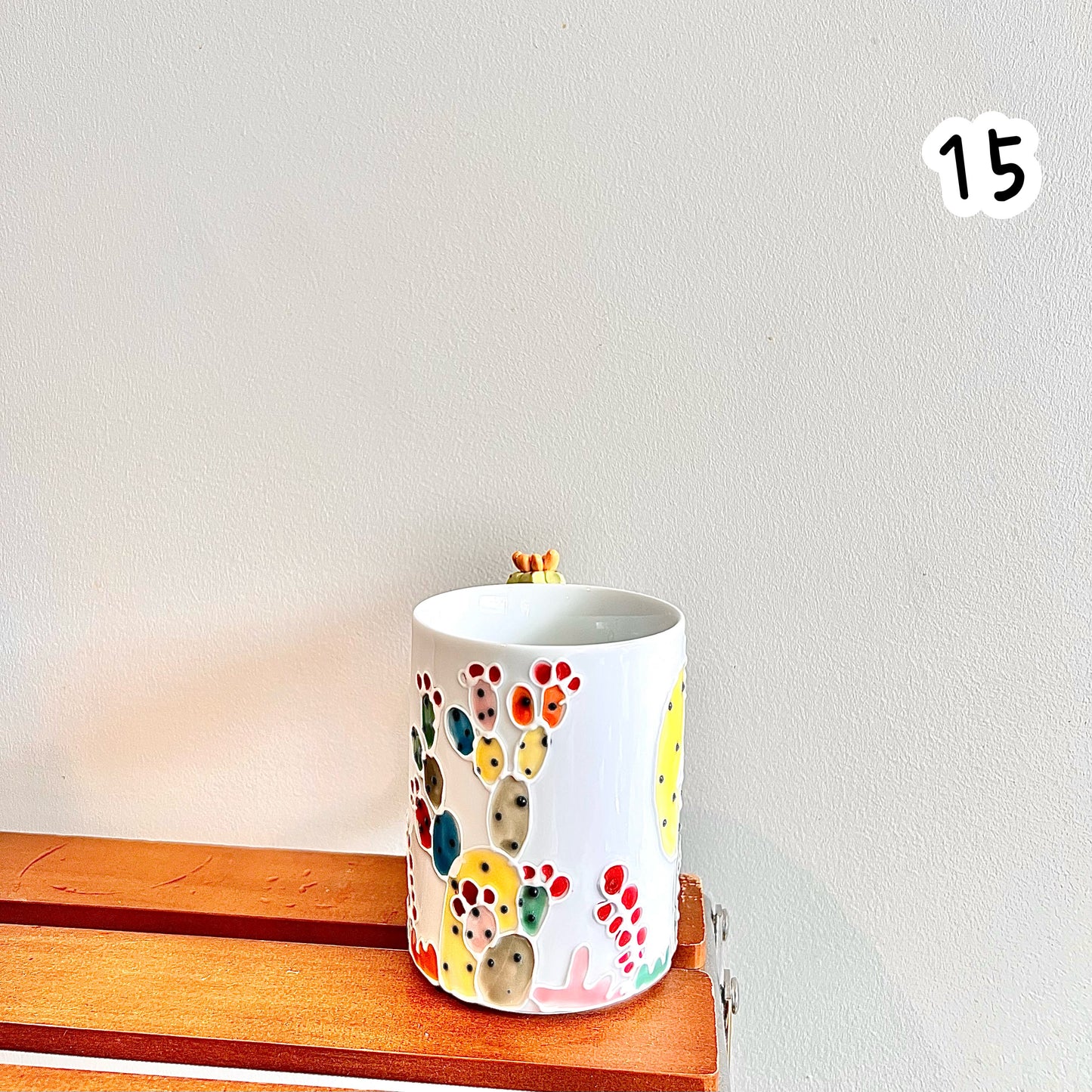 Handmade Cactus Mug with Cat Spoon