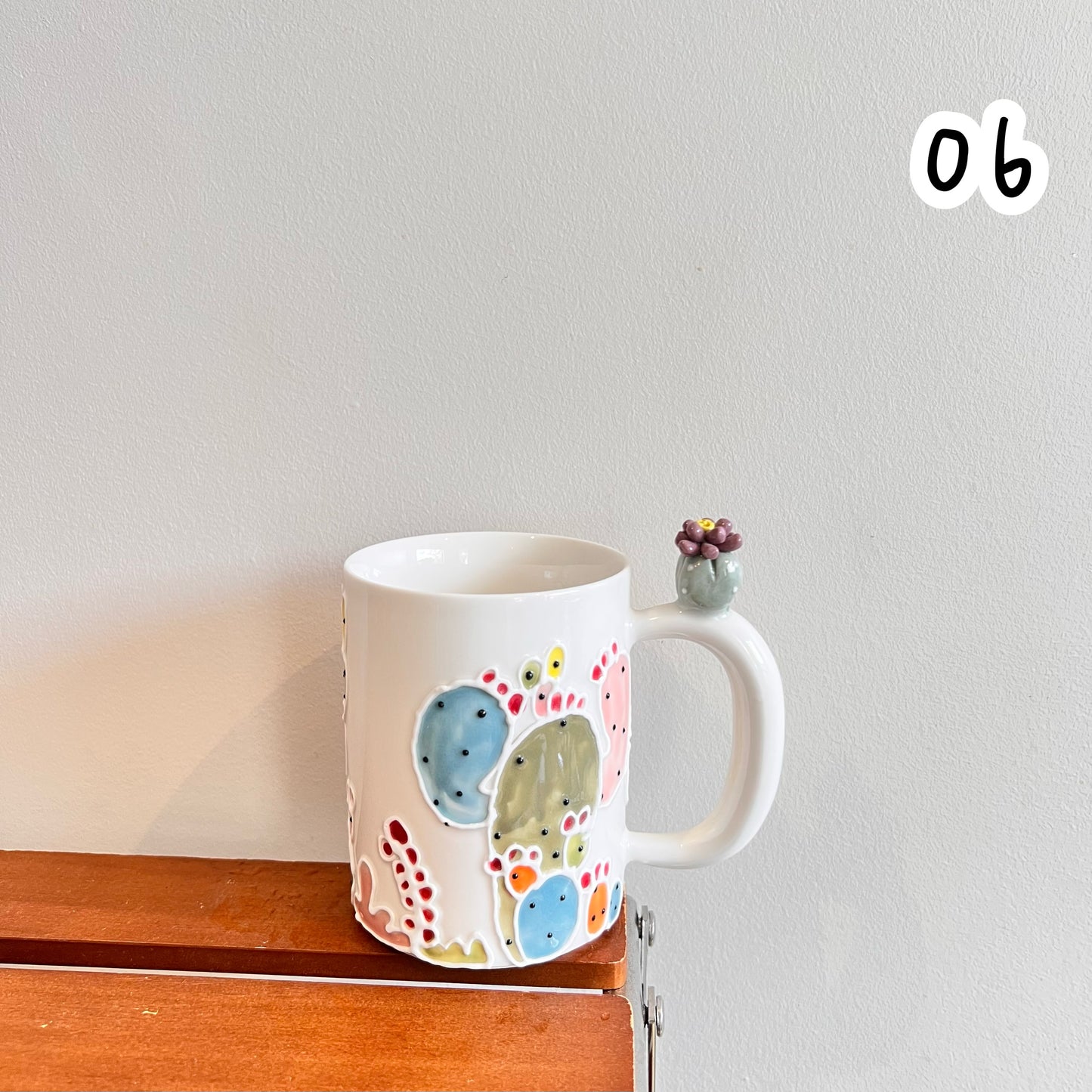 Handmade Cactus Mug with Cat Spoon