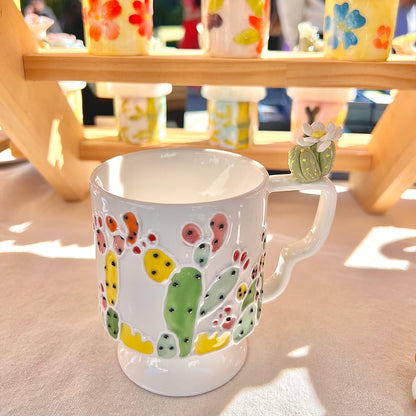 Handmade Cactus Mug with Cat Spoon