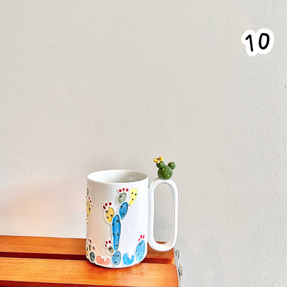 Handmade Cactus Mug with Cat Spoon