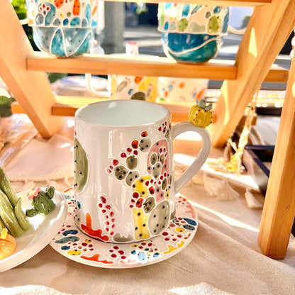 Handmade Cactus Mug Set with Cat Spoon