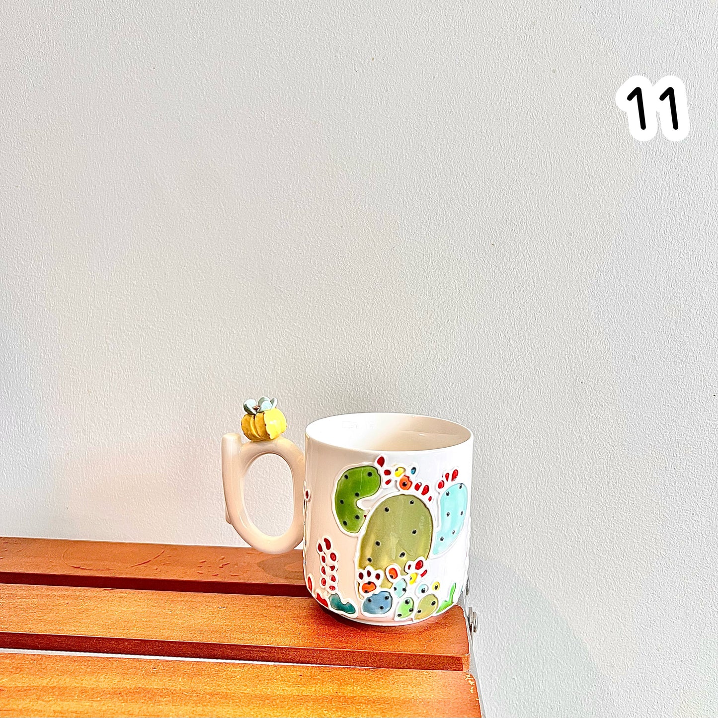 Handmade Cactus Mug with Cat Spoon