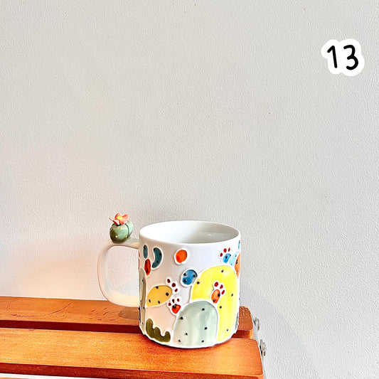 Handmade Cactus Mug with Cat Spoon