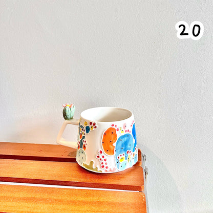 Handmade Cactus Mug with Cat Spoon