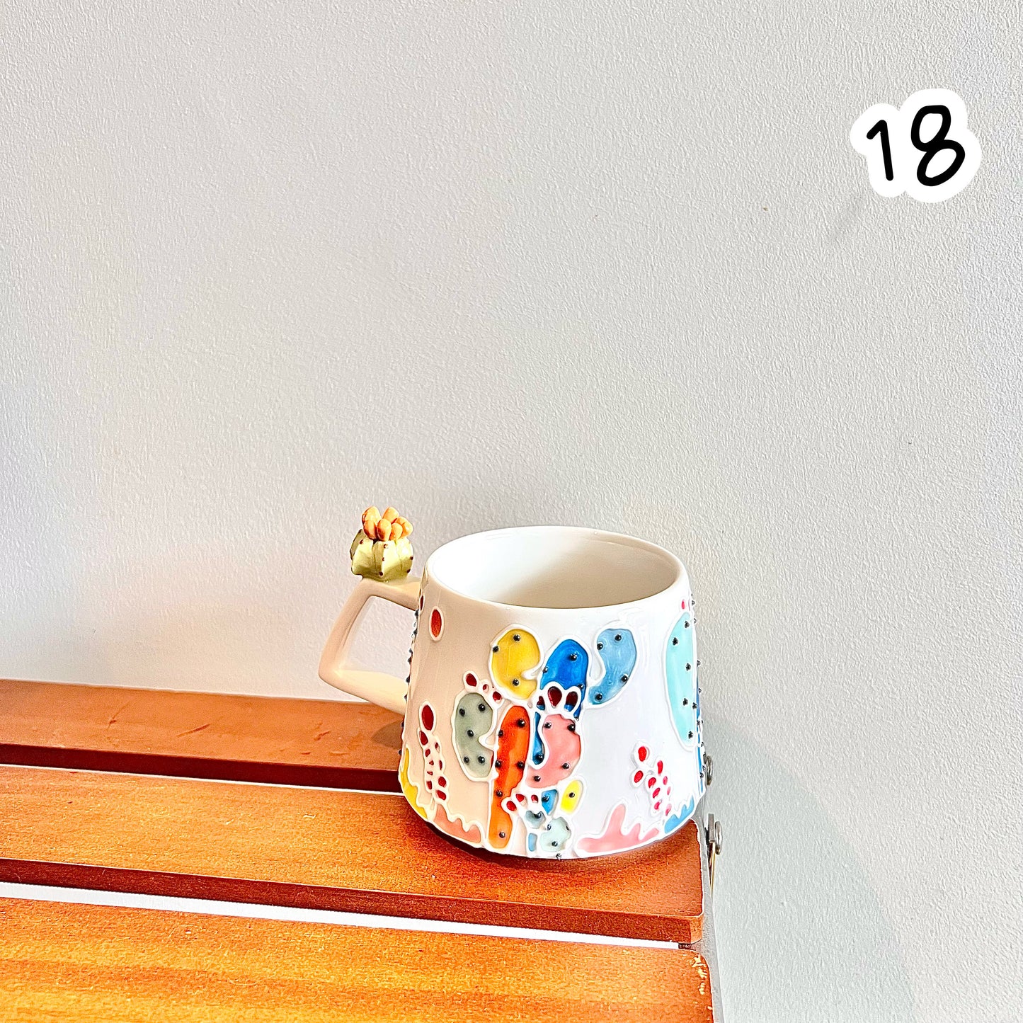 Handmade Cactus Mug with Cat Spoon