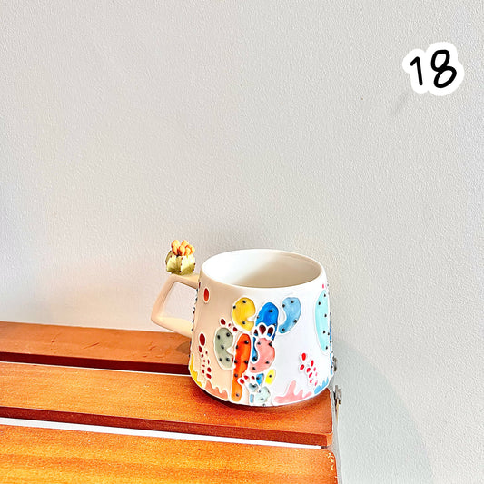 Handmade Cactus Mug with Cat Spoon
