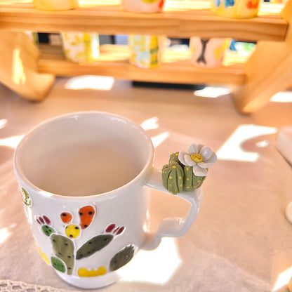 Handmade Cactus Mug with Cat Spoon