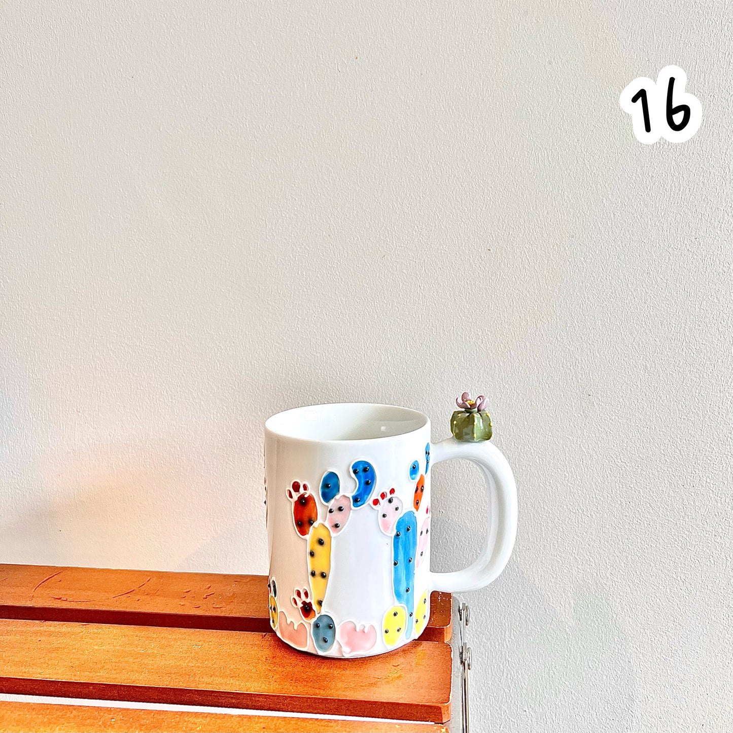 Handmade Cactus Mug with Cat Spoon