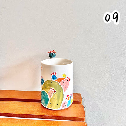 Handmade Cactus Mug with Cat Spoon