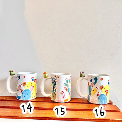 Handmade Cactus Mug with Cat Spoon