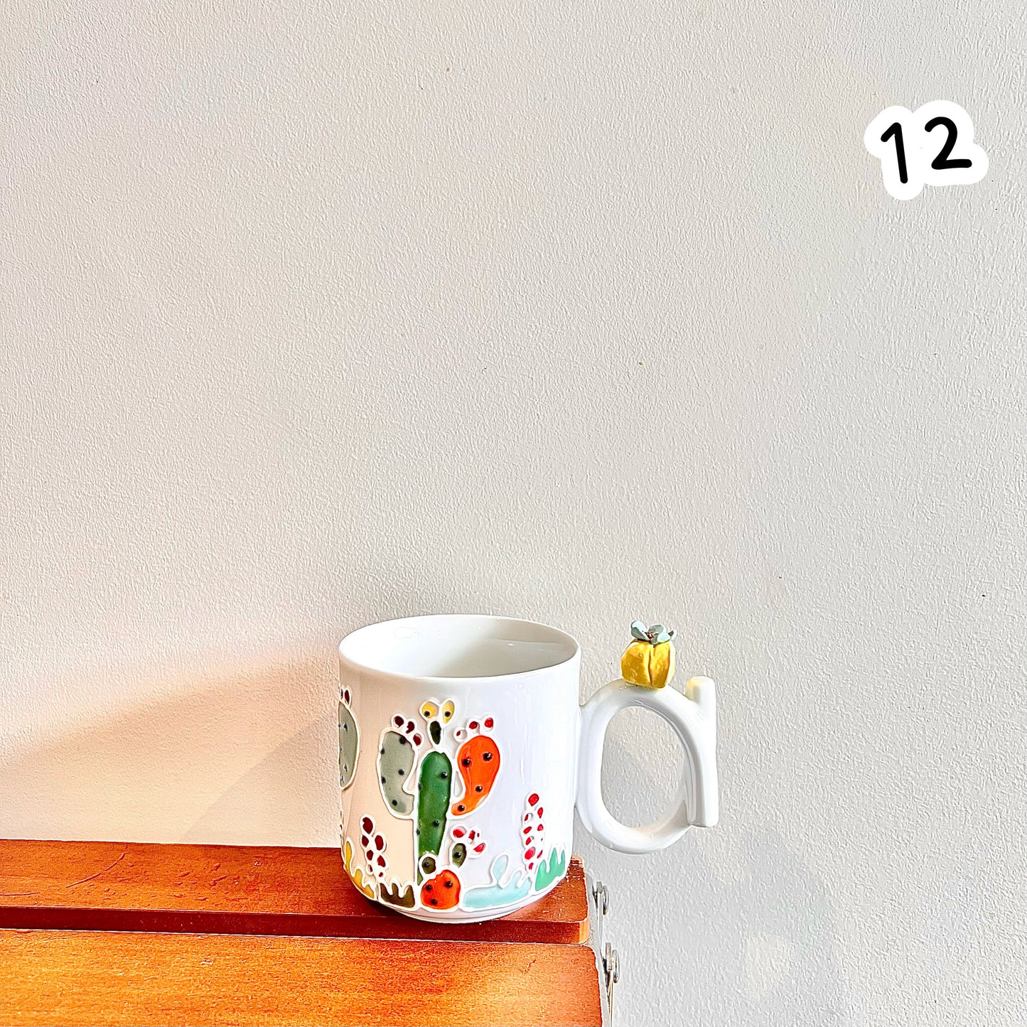 Handmade Cactus Mug with Cat Spoon