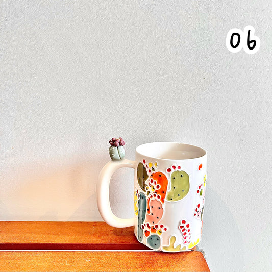 Handmade Cactus Mug with Cat Spoon