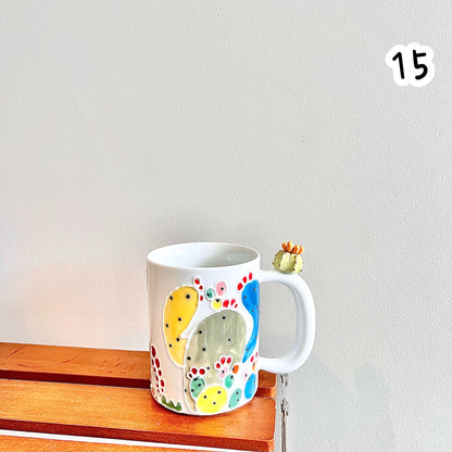 Handmade Cactus Mug with Cat Spoon