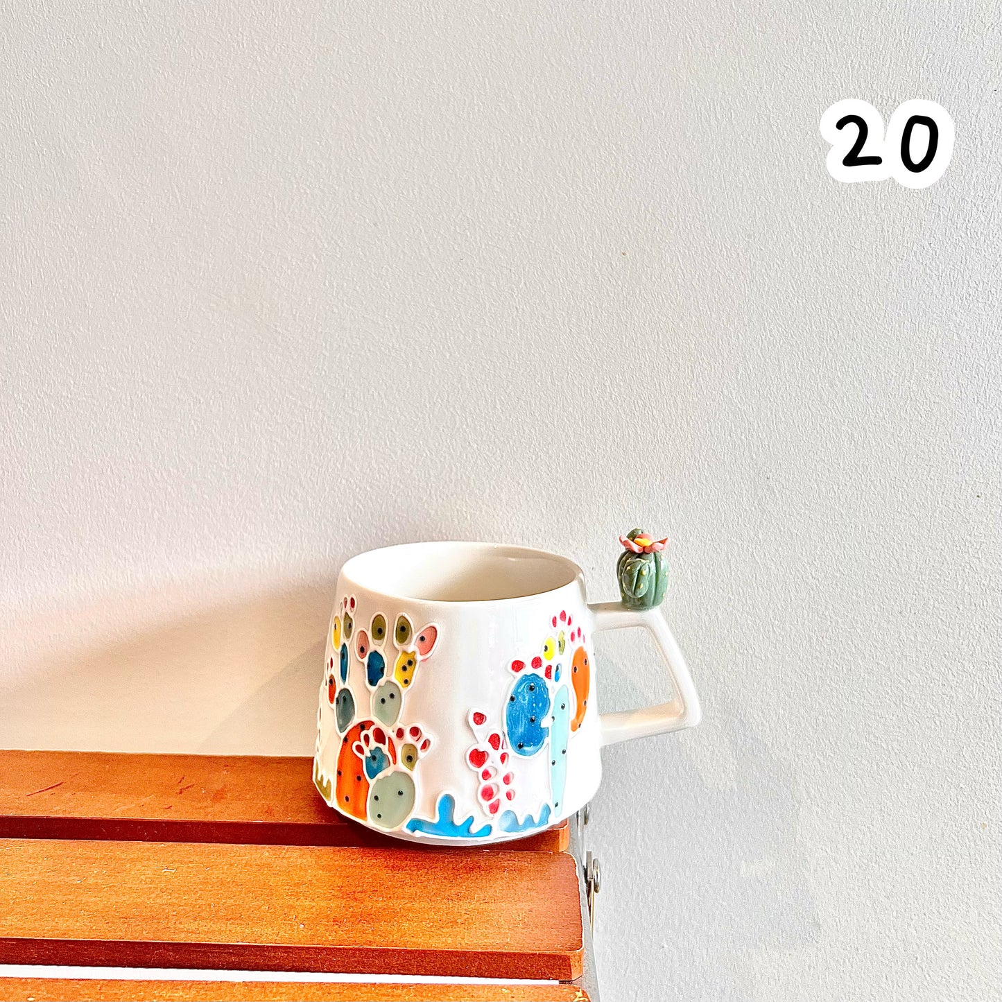 Handmade Cactus Mug with Cat Spoon